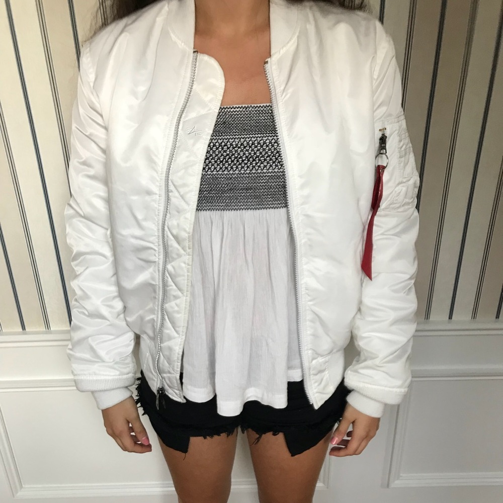 Alpha industries white bomber.